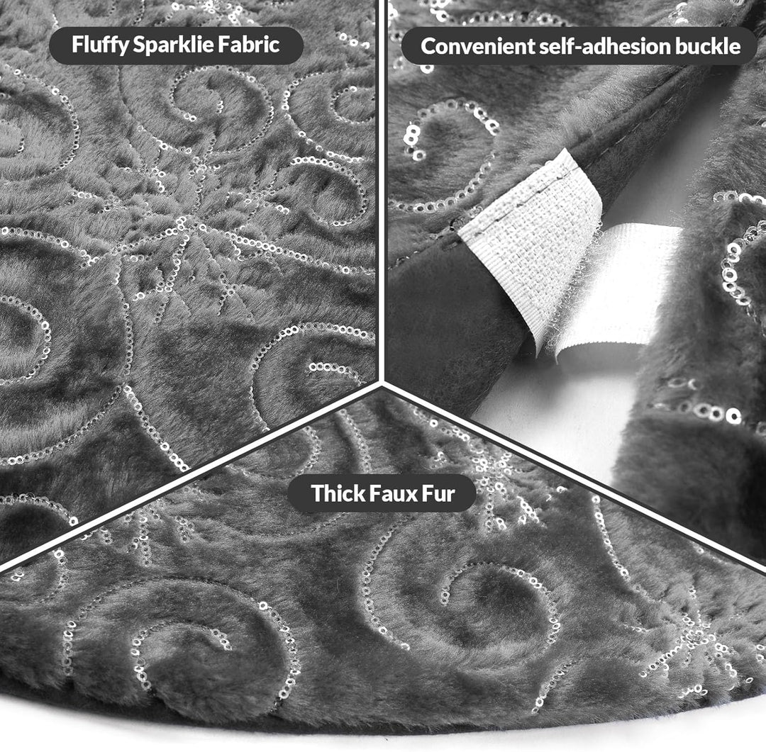 Grau Weihnachtsbaumdecke Plüsch Christmasbaumdecke Kunstfell Weihnachtsbaumteppich Rund Weihnachtsba