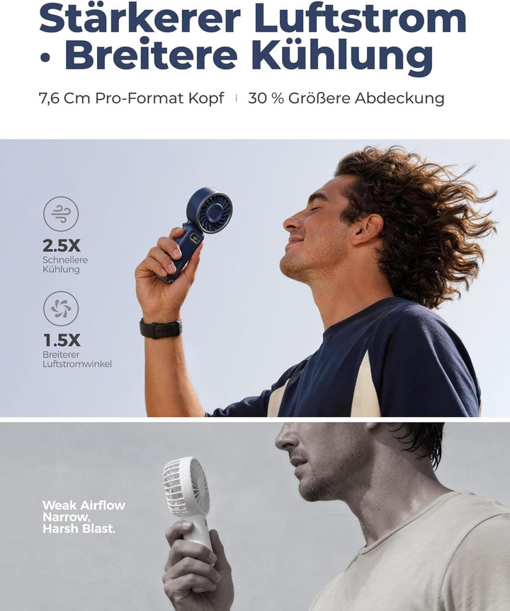 Diveblues Handventilator Tragbarer Turbo-Ventilator mit 100 Stufen und 7.4m/s Starkem Luftstrom, 180