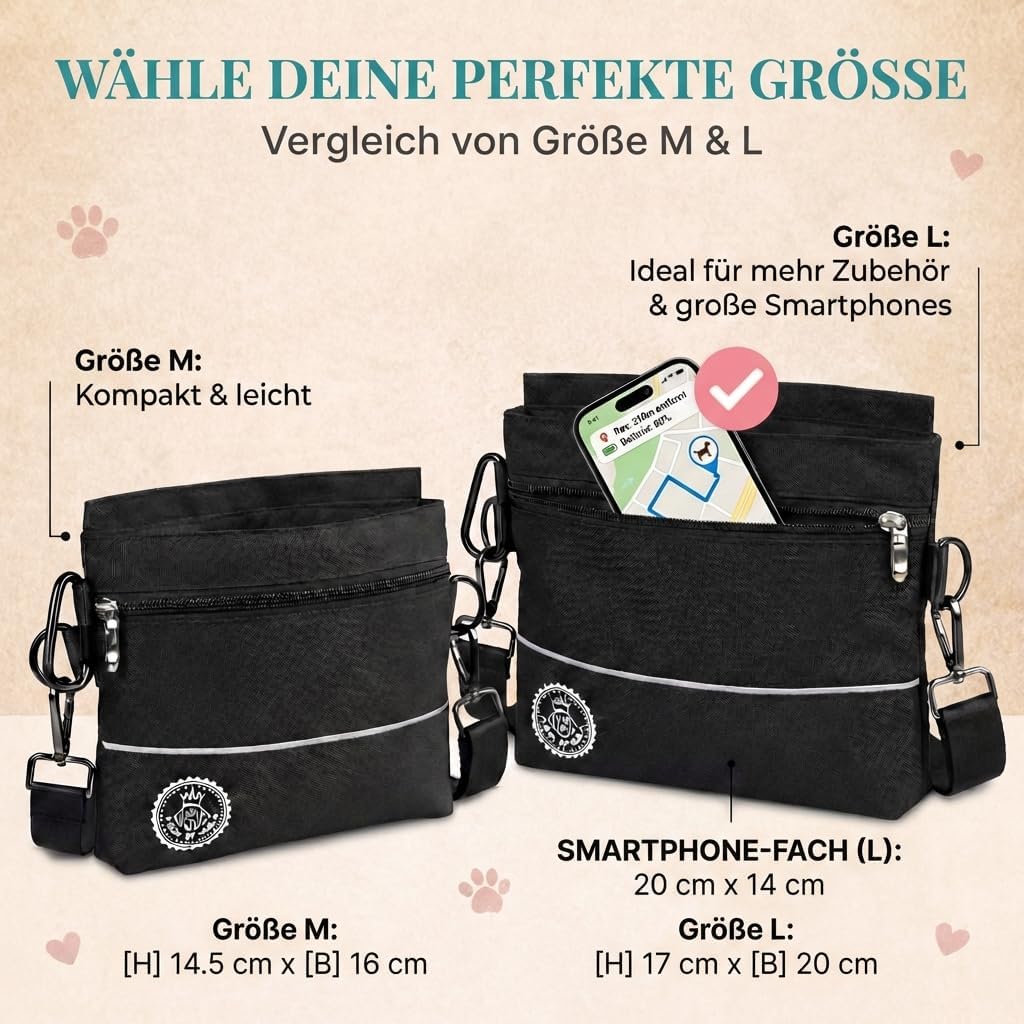 HUND IST KÖNIG® Leckerlietasche für Hunde mit Einhand-Magnet-Verschluss, 2 Zip-Fächer, herausnehmbar