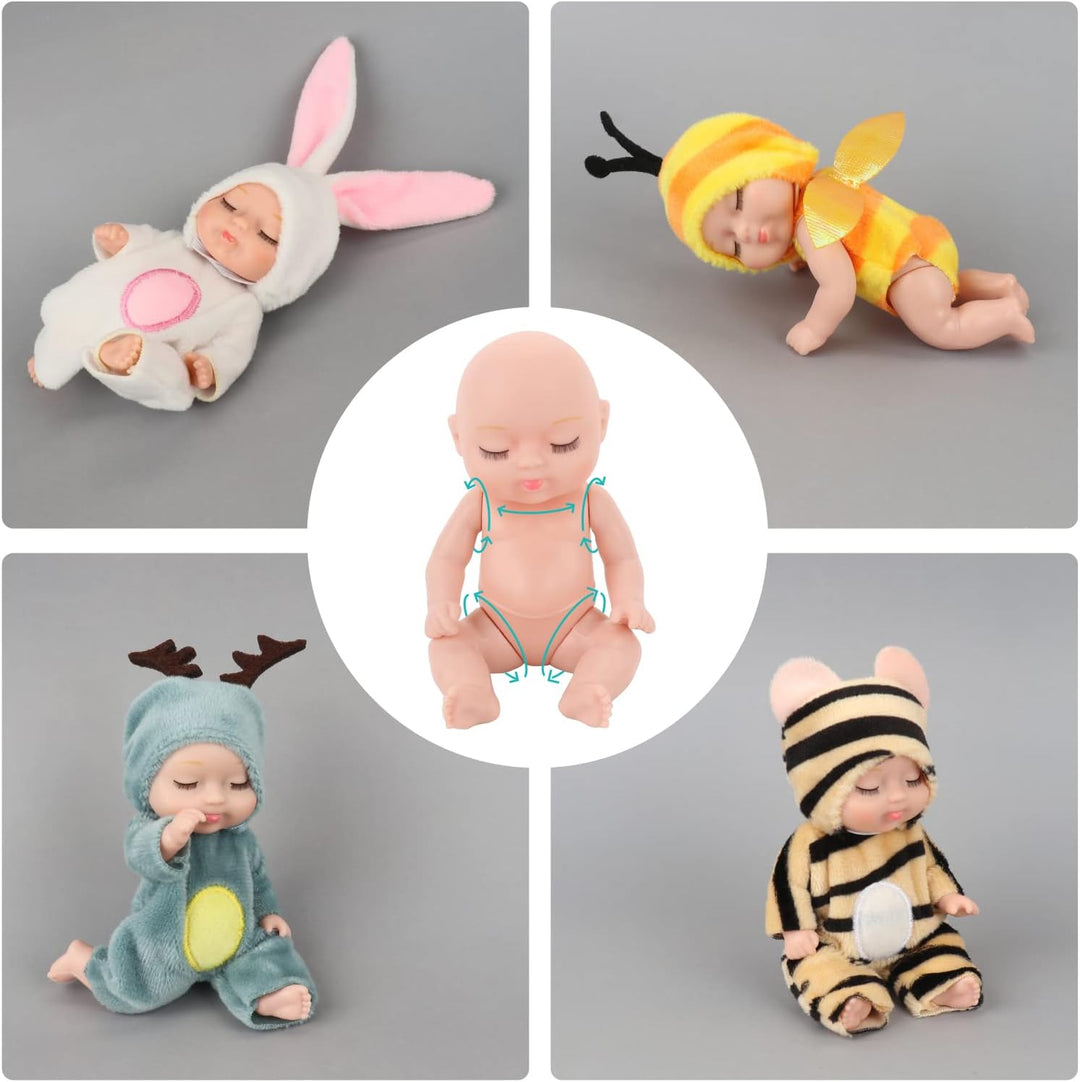 Fiotha , Mini-Babypuppe, Newborn Reborn Baby, 6 Stück Puppen, Waschbares PVC-Material, Realistische