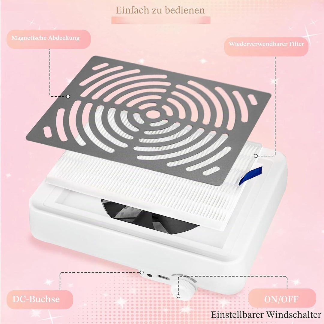 Staubabsaugung für Nägel mit Filter & Lampe，Professionelle nagelstaubsauger Nagel Staubabsaugung Sta