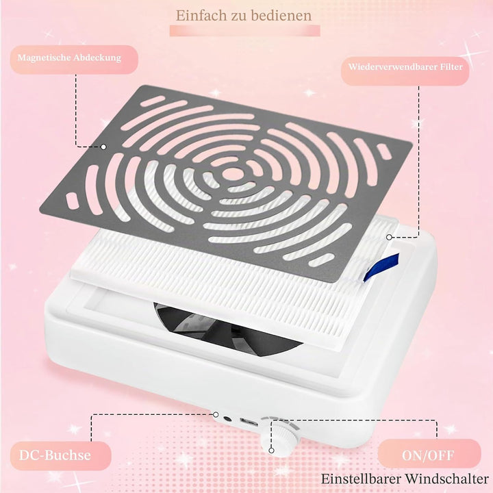 Staubabsaugung für Nägel mit Filter & Lampe，Professionelle nagelstaubsauger Nagel Staubabsaugung Sta