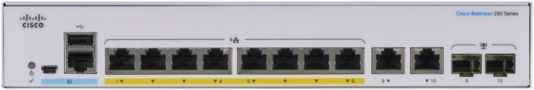 Cisco Business CBS250-8P-E-2G Smart Switch | 8 GE-Ports | PoE | Ext. Netzteil | 2 x 1G-Combo-Ports |