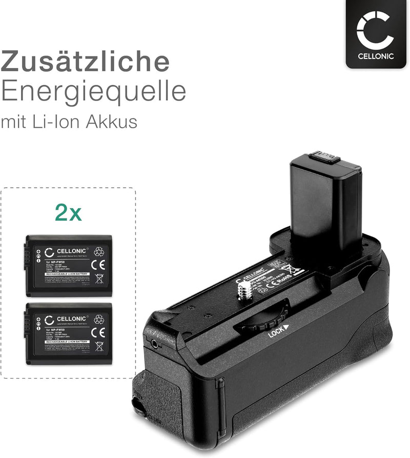 CELLONIC® Batteriegriff BG-3D für Sony Alpha 6000, Alpha 6400 Akkugriff für NP-FW50 Battery Grip - K