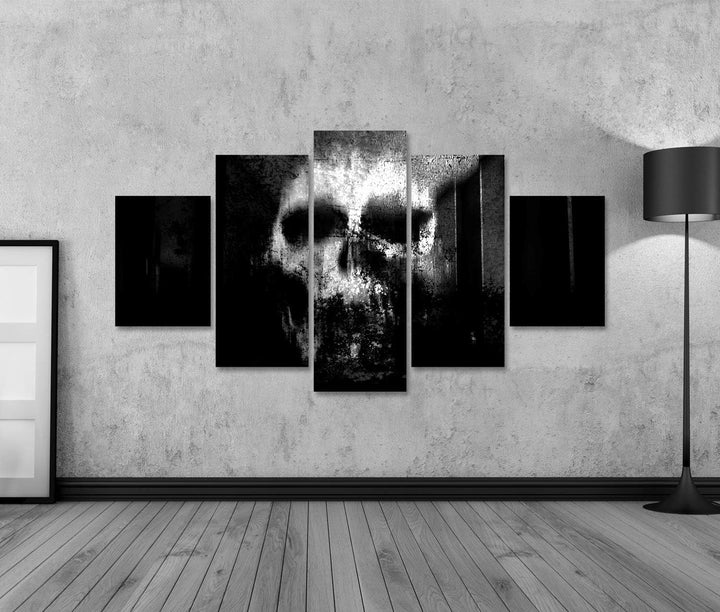 islandburner Bild auf Leinwand Horror Schädel Schwarzweiss Horror Hintergrund Für Halloween Und Film