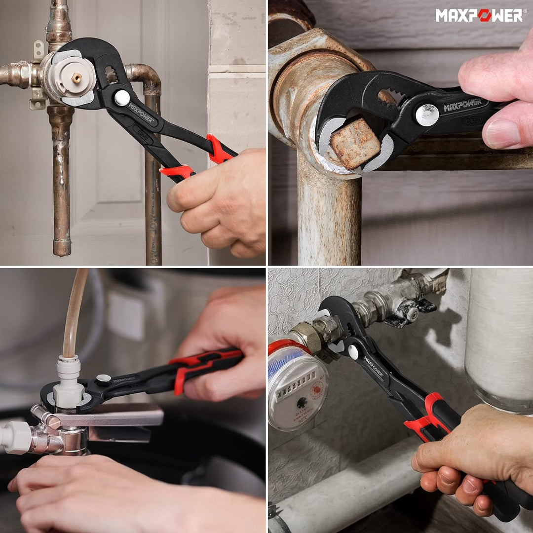 MAXPOWER 2 Stücke Wasserpumpenzange Set 190mm/250mm Rohrzange Set Profi Praktisch grosse Öffnungskap