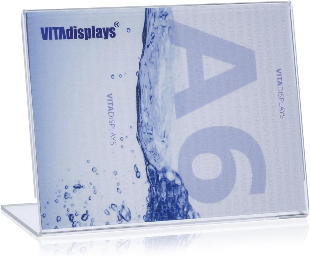 10 Stück VITAdisplays DIN A6 Werbeaufsteller, L-Ständer, L-Aufsteller im Querformat, transparent aus