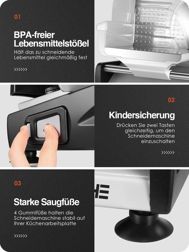 YASHE Allesschneider Elektrisch, 150W Brotschneidemaschine mit Abnehmbarer 19cm Edelstahlklinge, Ein