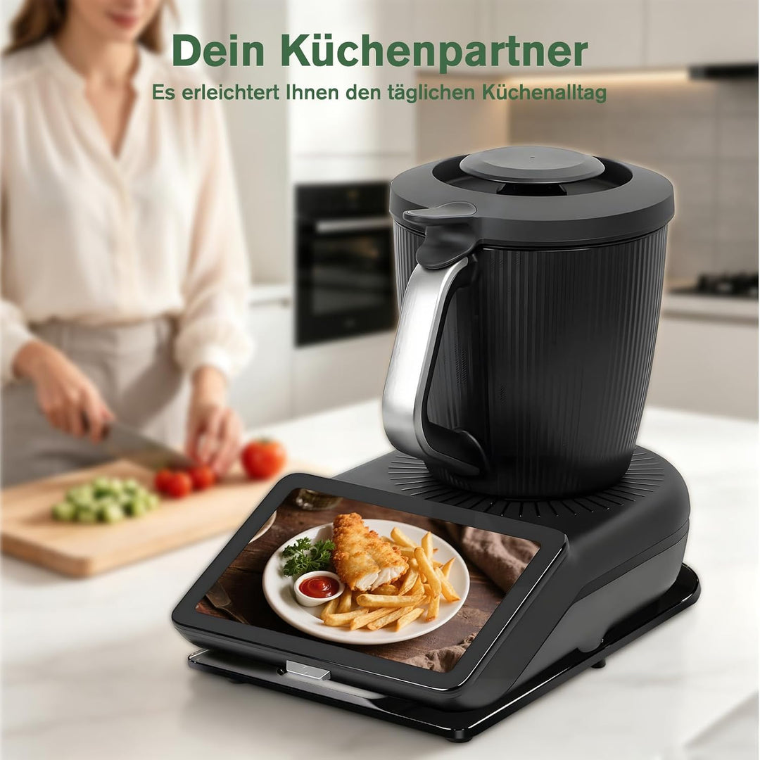 Gleitbrett für Thermomix TM7, schwarz mit 360° Metallrollen | Zubehör für Thermomix TM7 inkl. Siliko