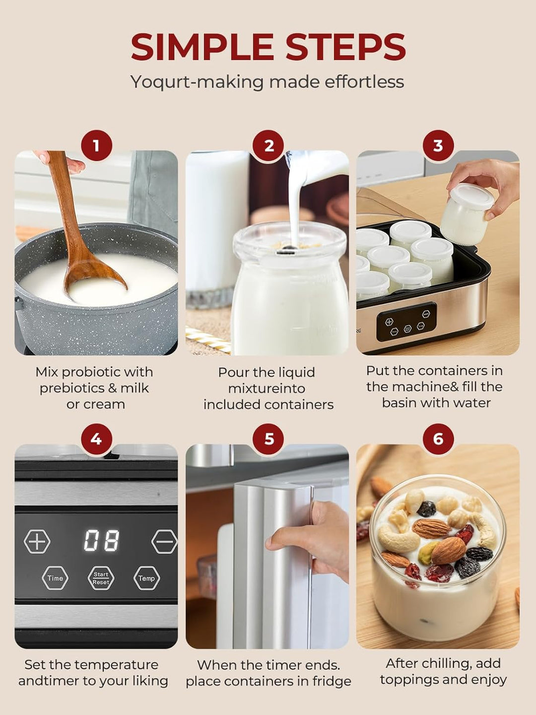 FOHERE Joghurtbereiter 25W inkl. 12 Glasbehälter à 180 ml für bis 2,16L Selbstgemachten Joghurt, Gri