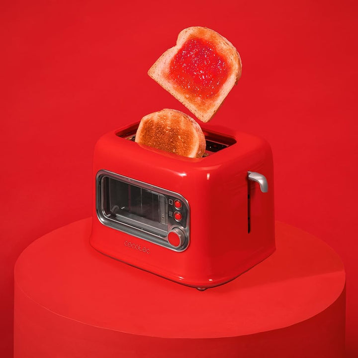 Cecotec Vertikaler Toaster RetroVision Red, 700W Leistung, 2 Extra-breite Schlitze, Einzigartiges An