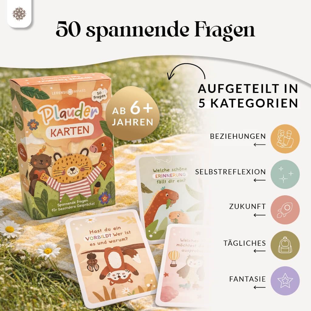 LEBENSKOMPASS® Plauderkarten Kinder ab 5 Jahren - 50 Gesprächskarten Kinder in Box - Gefühlekarten,