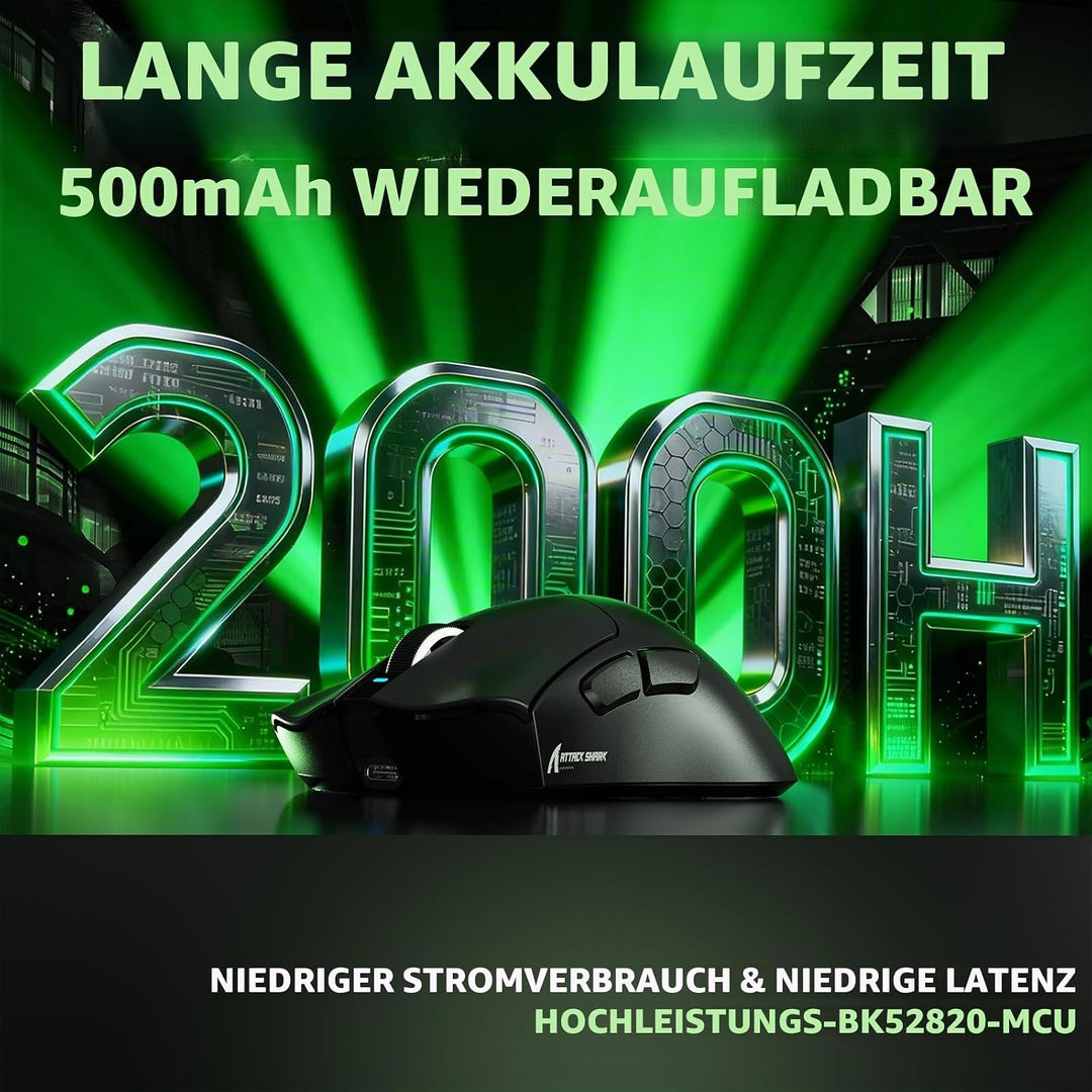 ATTACK SHARK V3 Ultraleicht Kabellose Gaming-Maus with 25000 DPI-SchwarzA Schwarz A, Schwarz A