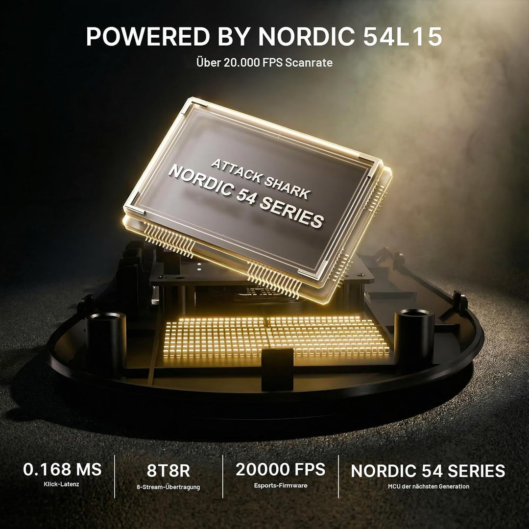 ATTACK SHARK V8 8000Hz Kabellose Gaming-Maus, Nordic 54L15 Chip, PAW3950MAX Sensor, 42000 DPI, 20000