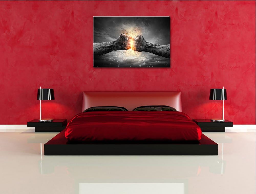 Pixxprint Fäuste mit Energie schwarz/weiss Format: 100x70 auf Leinwand, 100x70
