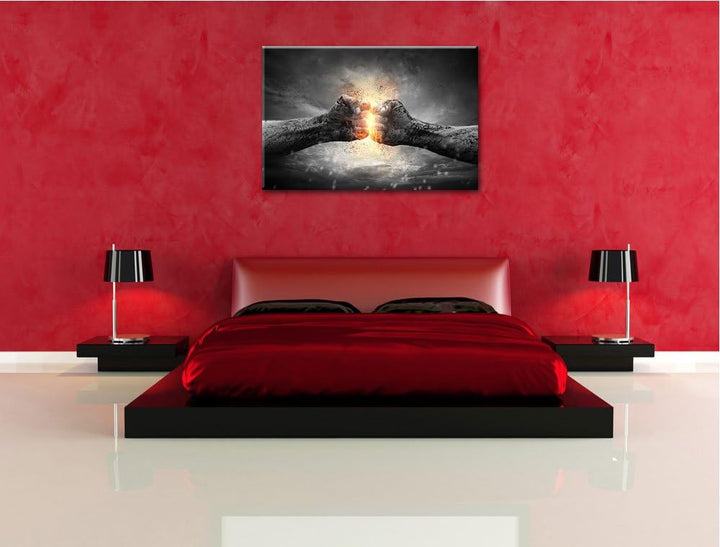 Pixxprint Fäuste mit Energie schwarz/weiss Format: 100x70 auf Leinwand, 100x70