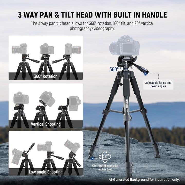 NEEWER Basics Kamera Stativ, 71'' Tripod mit Handyhalterung, kompatibel mit iPhone für Videoaufnahme