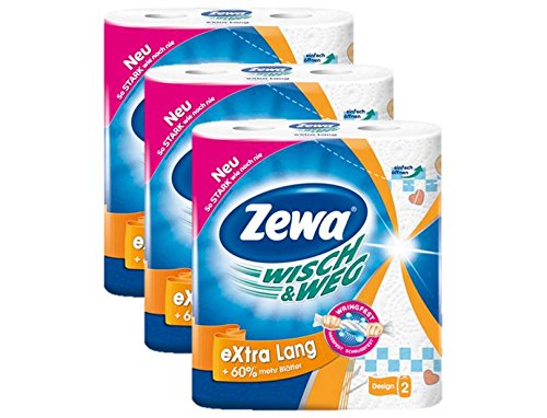 Zewa Wisch und Weg Riesen Küchenrollen Extra Lang, saugstarke Wischtücher, 3 x 2 Rollen (6 x 72 Blat
