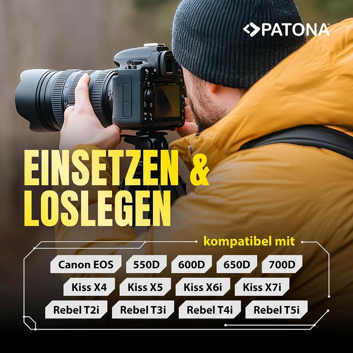 PATONA 2X Akku Ersatz für Canon LP-E8 LP-E8 Battery Pack 950mAh 7.4V 7Wh | Ersatzakku für EOS 550D 6
