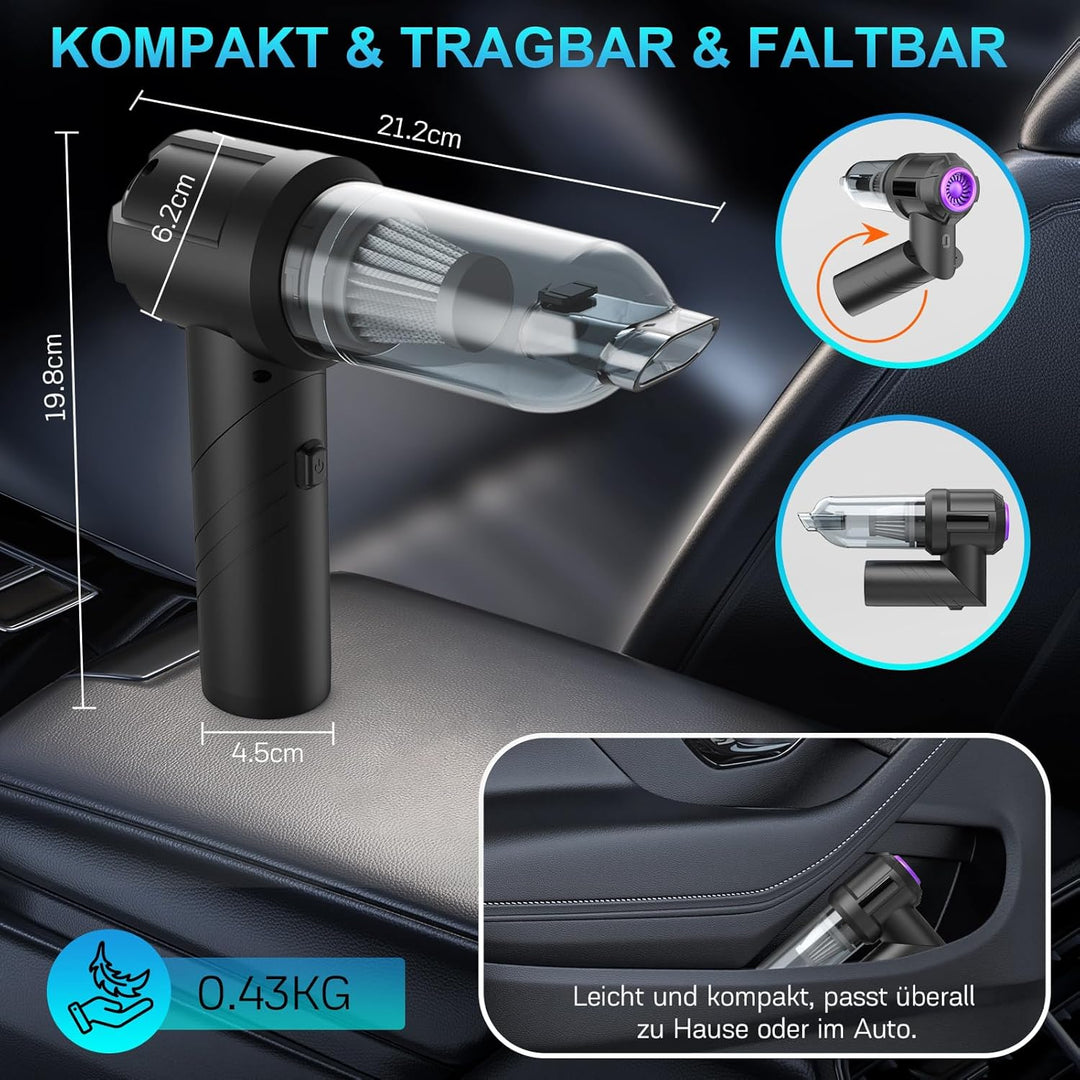 4 in 1 Handstaubsauger Akku Kabellos, 22000Pa Autostaubsauger mit Bürstenloser Motor, 3 Stufen Saugs