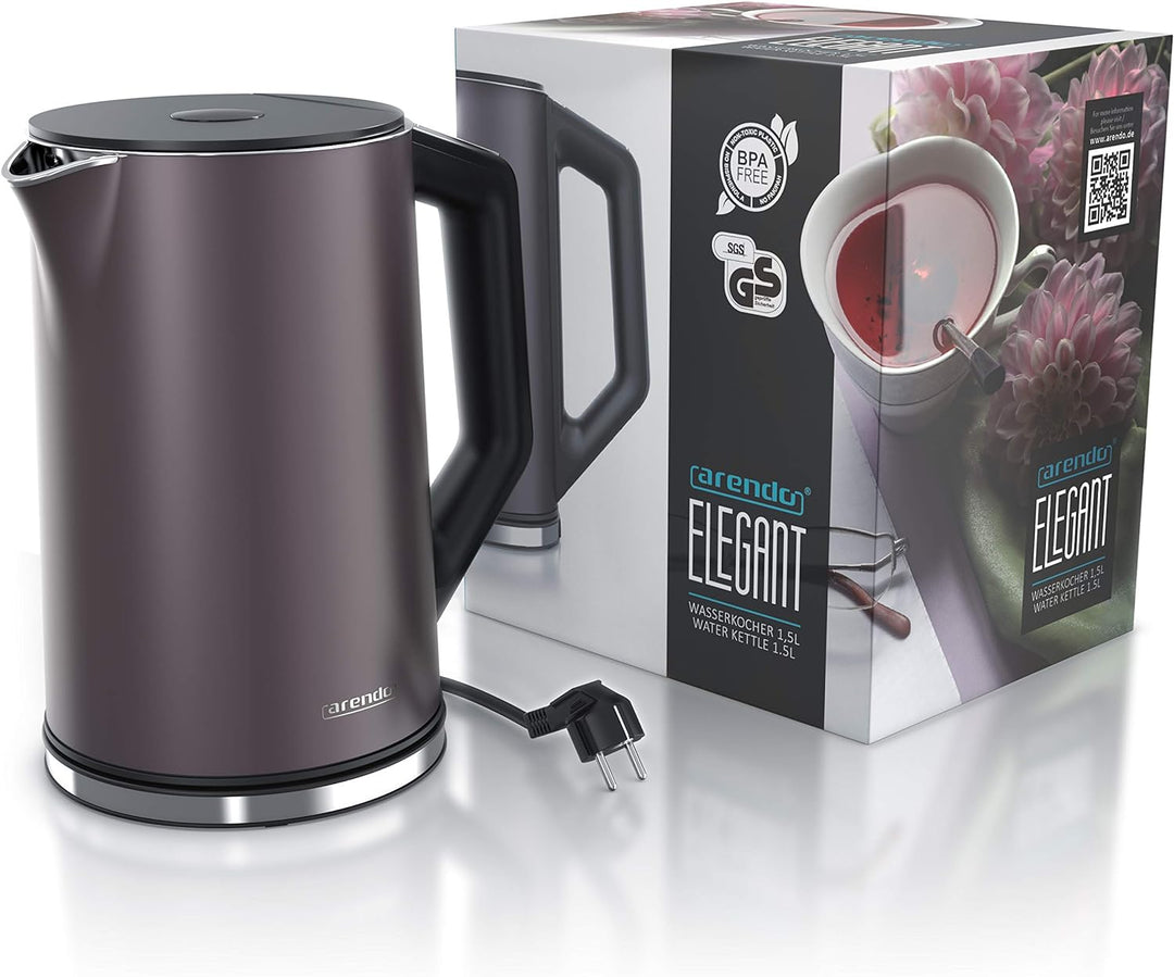 Arendo - Edelstahl Wasserkocher mit Temperatureinstellung 40-100 Grad in 5er Schritten - Doppelwand