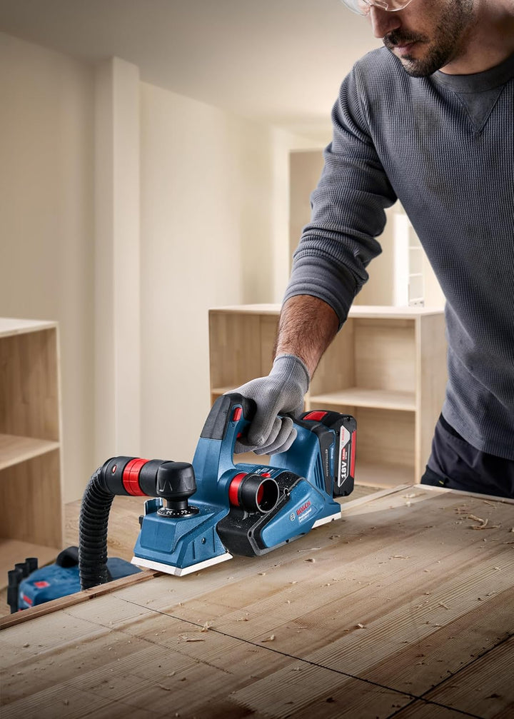 Bosch Professional System 18V: Akkuhobel GHO 185-LI (Montageschlüssel, Führungshalter, Staubbeutel)