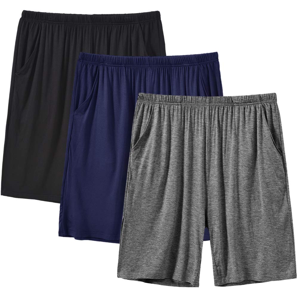 MoFiz Pyjamahose Herren Schlafanzughose Kurz Modal Schlafshorts Weit Loungewear, M 3 Pack-02