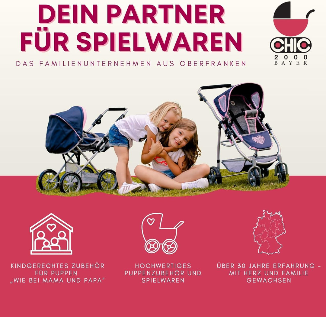 Bayer Chic 2000 - Puppenwiege, Wiege für Puppen, Puppenbett, Puppenmöbel, Puppenzubehör, Puntos grau