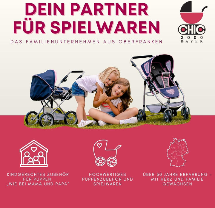 Bayer Chic 2000 - Puppenwiege, Wiege für Puppen, Puppenbett, Puppenmöbel, Puppenzubehör, Puntos grau