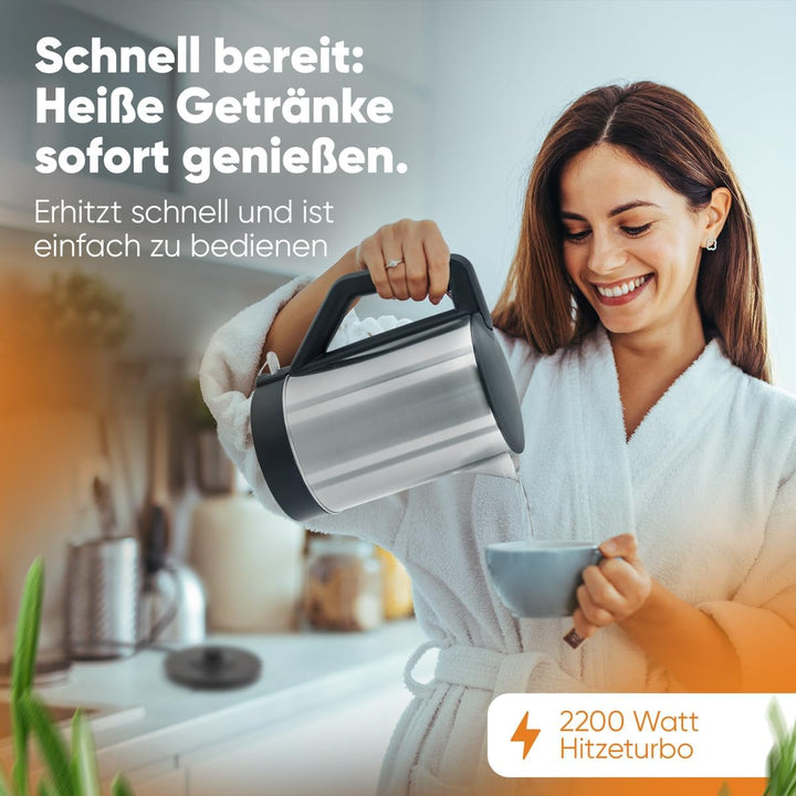Bomann WKS 3002 CB Wasserkocher 1,5 L, verdecktes Edelstahlheizelement, automatische Abschaltung, Ba