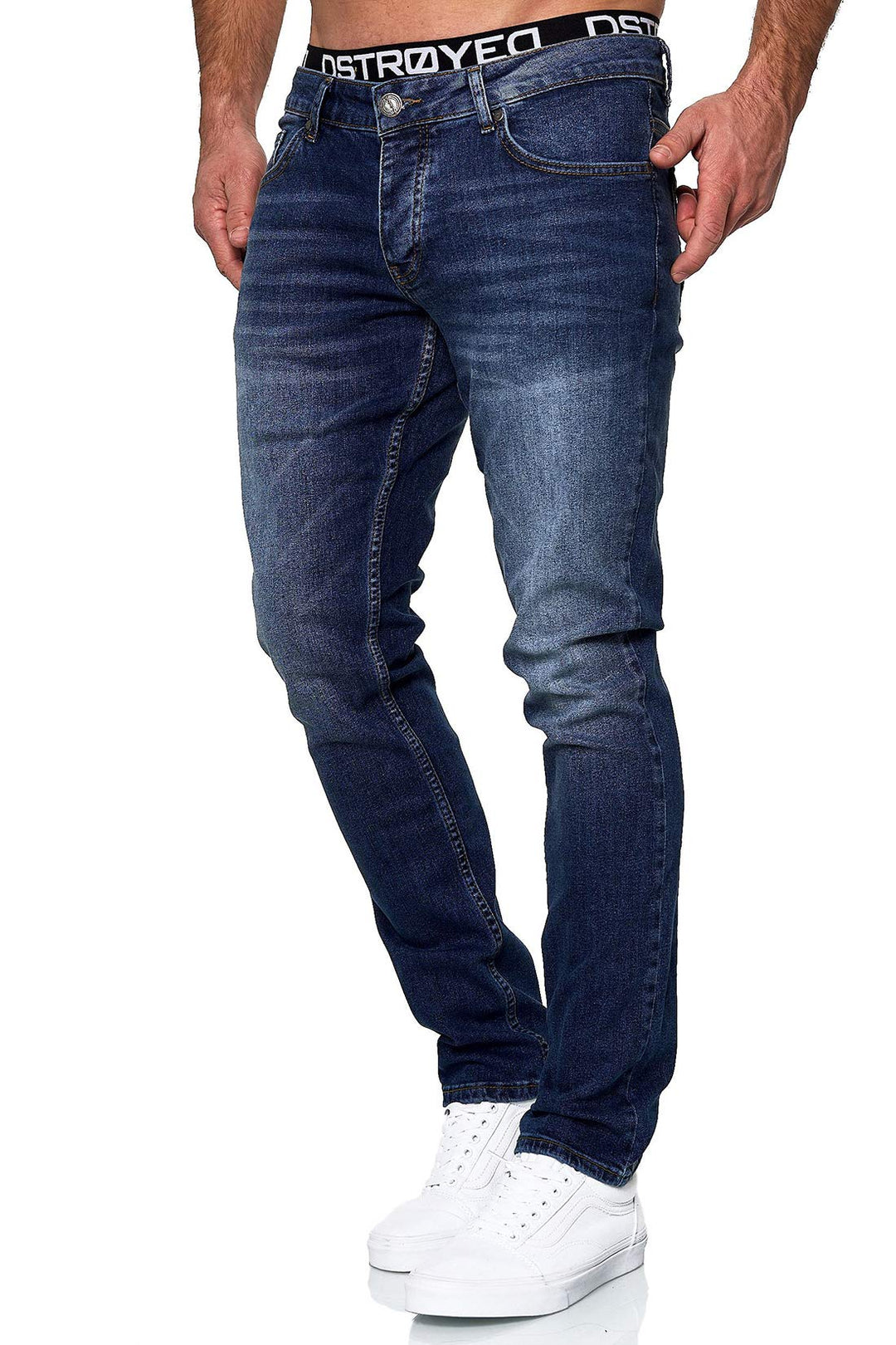 MERISH Jeans Herren Slim Fit Stretch Jeanshose Designer Hose Denim 9148-2100 31W / 30L 501-1 Dunkelb