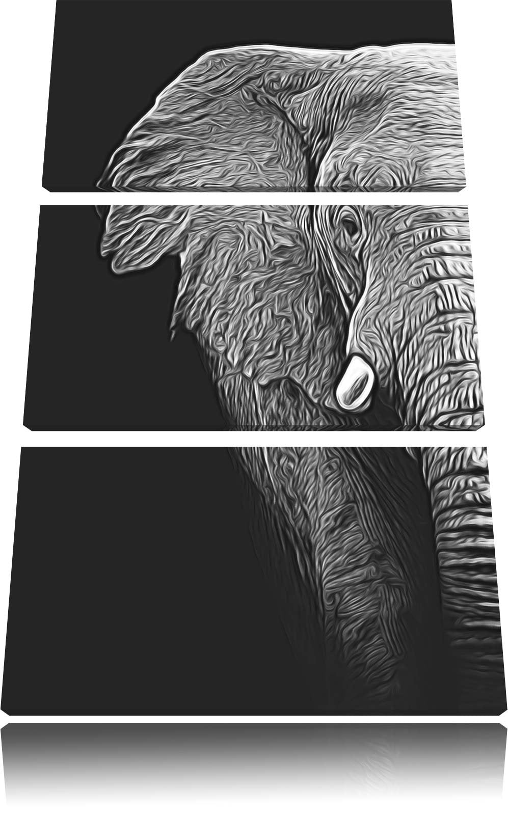 Dark Elefant Porträt Spezial 3-Teiler Leinwandbild 120x80 Bild auf Leinwand, XXL riesige Bilder fert