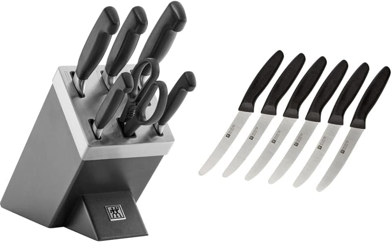 ZWILLING Selbstschärfender Messerblock, 7 teilig, grau, Vier Sterne & 1002672 Messer-Set, 6-tlg., Kü