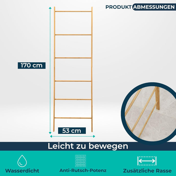 BUDDLEY Handtuchleiter - Bambus - extra breit - Deko-Leiter - Wäscheleiter - Leiterregal - Kleidung