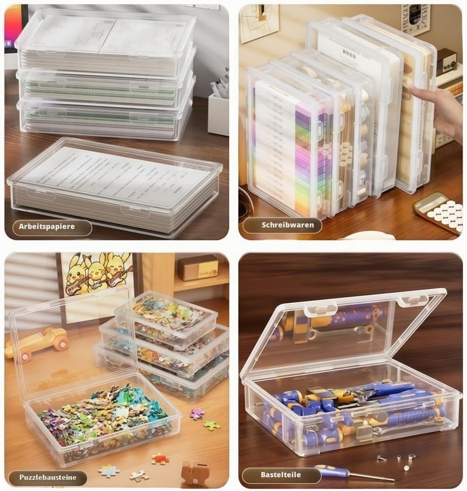 Aufbewahrungsbox mit Deckel, Tragbares Klick-Design, 4 stapelbare Teile, Bürobedarf, Bastelarbeiten,