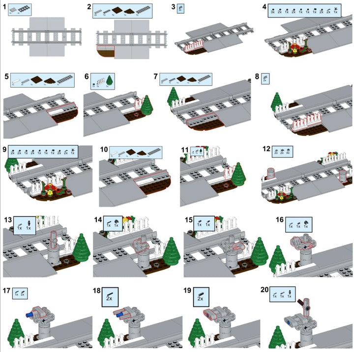City Schienen Eisenbahnkreuzung Bausteine Set, Zug Schienen Accessoires Geländer Kreuzung Hubhebel K