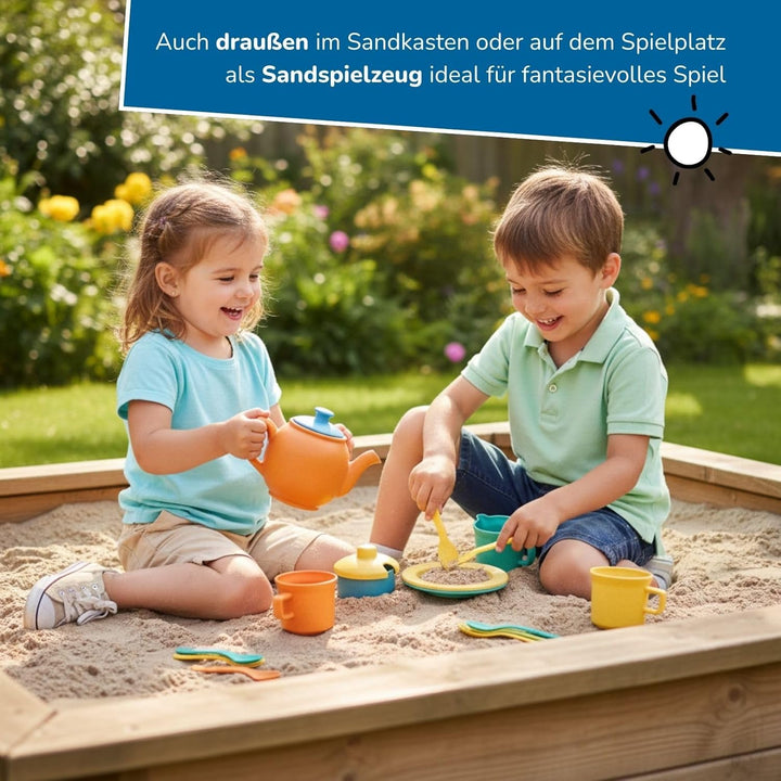 alldoro 68723 Kinderküchen Teeservice mit Besteck, 32 tlg. Set aus nachhaltigem Kunststoff-Weizenstr