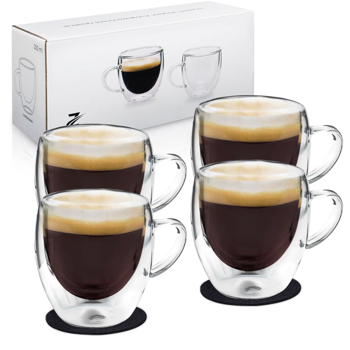 Zobel Espressotassen 80ml | 4er Set doppelwandige Espressogläser mit Henkel aus Borosilikatglas inkl