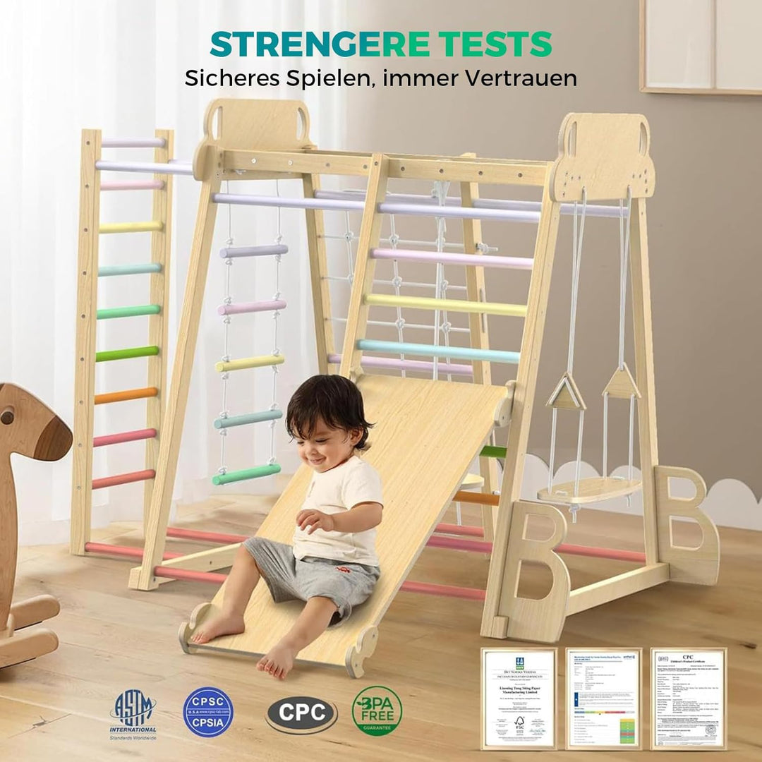 Maxi Klettergerüst Indoor ab 1 Jahr, 10 in 1 Multifunktional Klettergerüst für Kinder, Montessori Sp