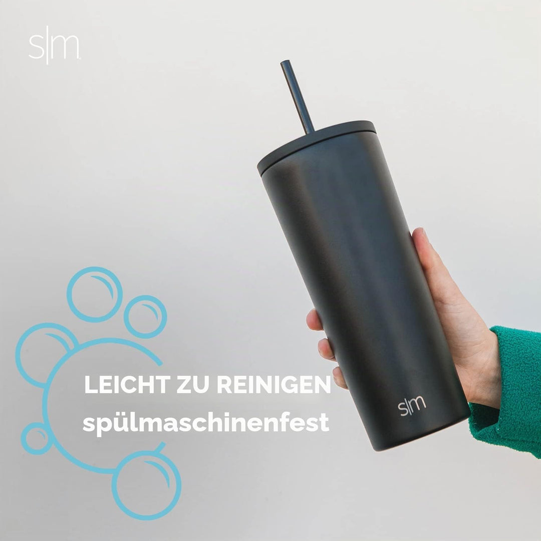Simple Modern Isolierter Becher mit Strohhalm und Deckel | EiskaffeeBecher Wiederverwendbare Edelsta
