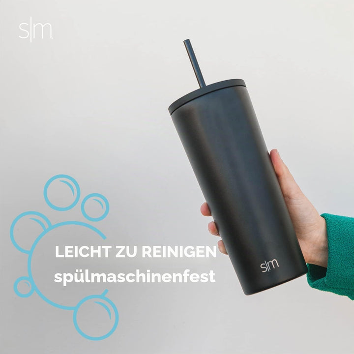 Simple Modern Isolierter Becher mit Strohhalm und Deckel | EiskaffeeBecher Wiederverwendbare Edelsta