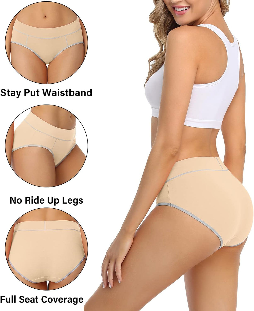 wirarpa Unterhosen Damen Midi Taille Slip Baumwolle Bequeme Unterwäsche 5er Pack S Beige, S Beige