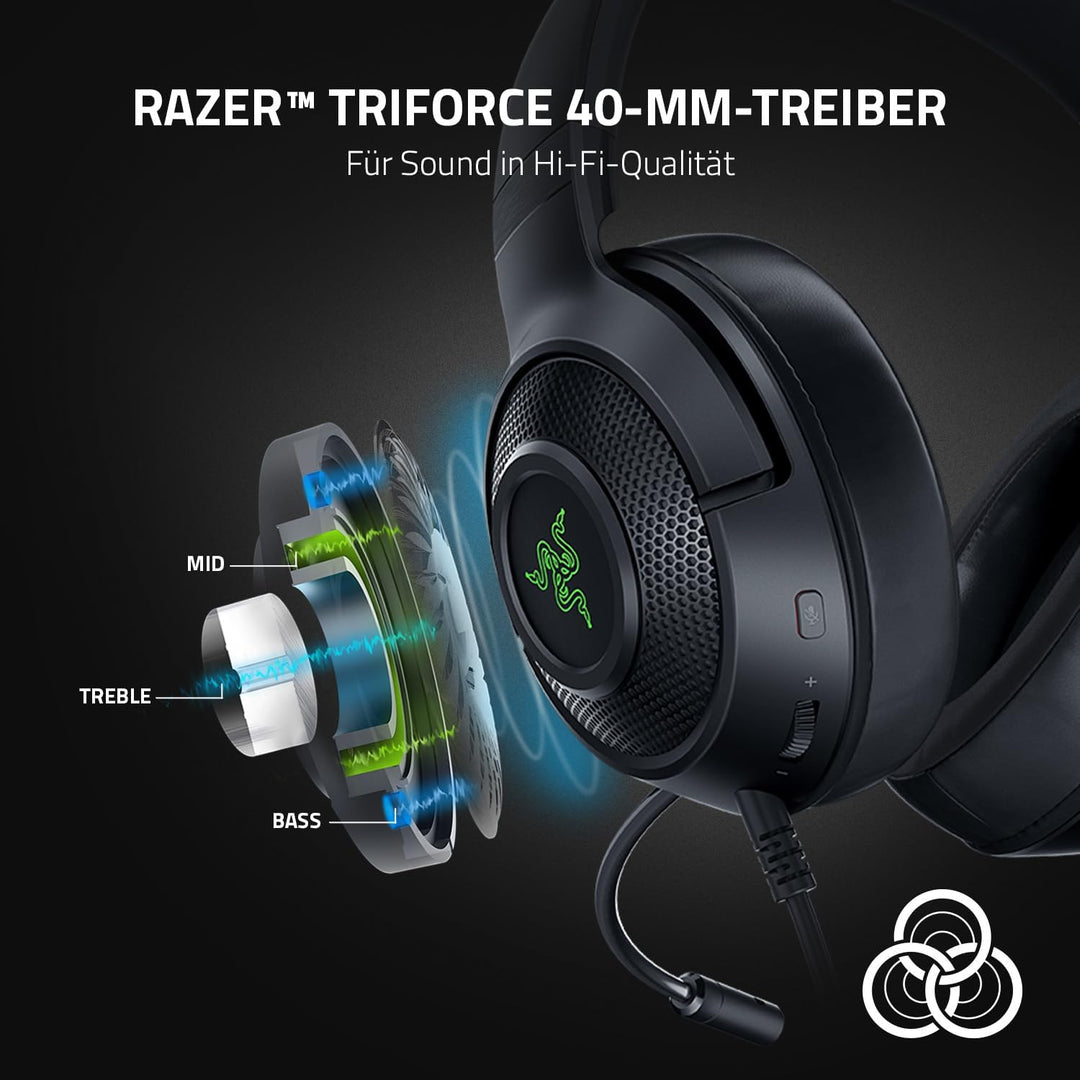 Razer Kraken V3 X USB - Kabelgebundenes USB-Gaming-Headset (Ultra leicht mit 285g, Triforce 40mm Tre