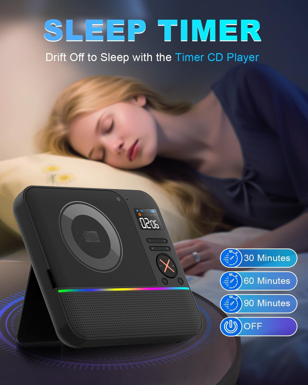 Tragbarer CD Player Bluetooth, Boombox Desktop CD-Player mit Bluetooth FM-Radio und RGB LED-Anzeige