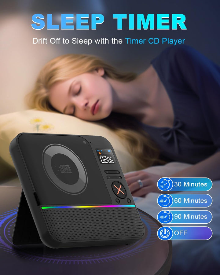 Tragbarer CD Player Bluetooth, Boombox Desktop CD-Player mit Bluetooth FM-Radio und RGB LED-Anzeige