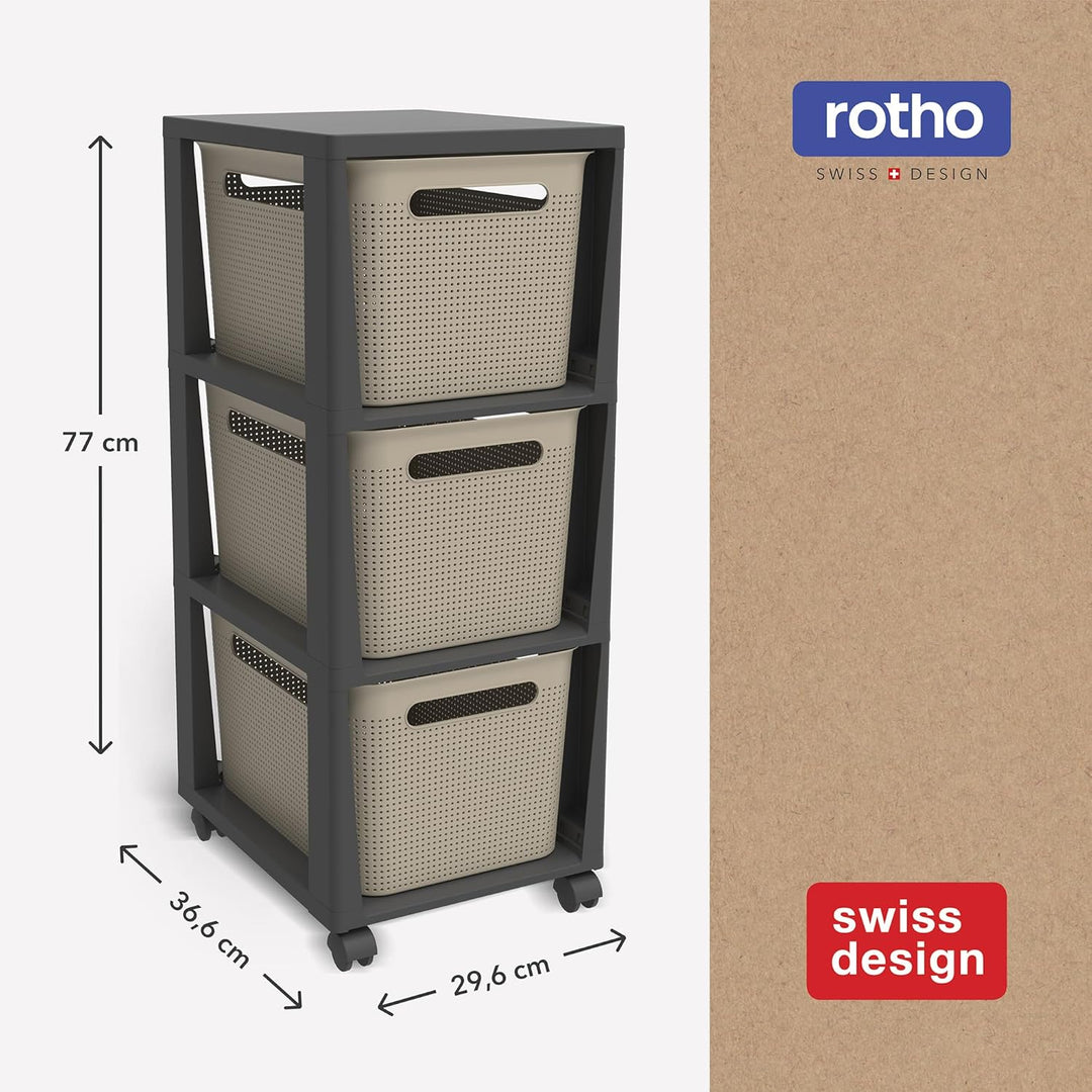 Rotho Brisen Rollcontainer mit 3 Schubladen, Kunststoff (PP recycelt), Cappuccino, 3 x 16 l (36,6 x