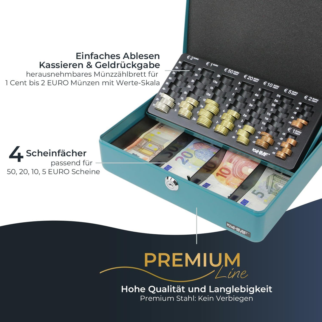 HMF 10015-24 Geldkassette Geldzählkassette 30 x 24 x 9 cm, Petrol, Petrol