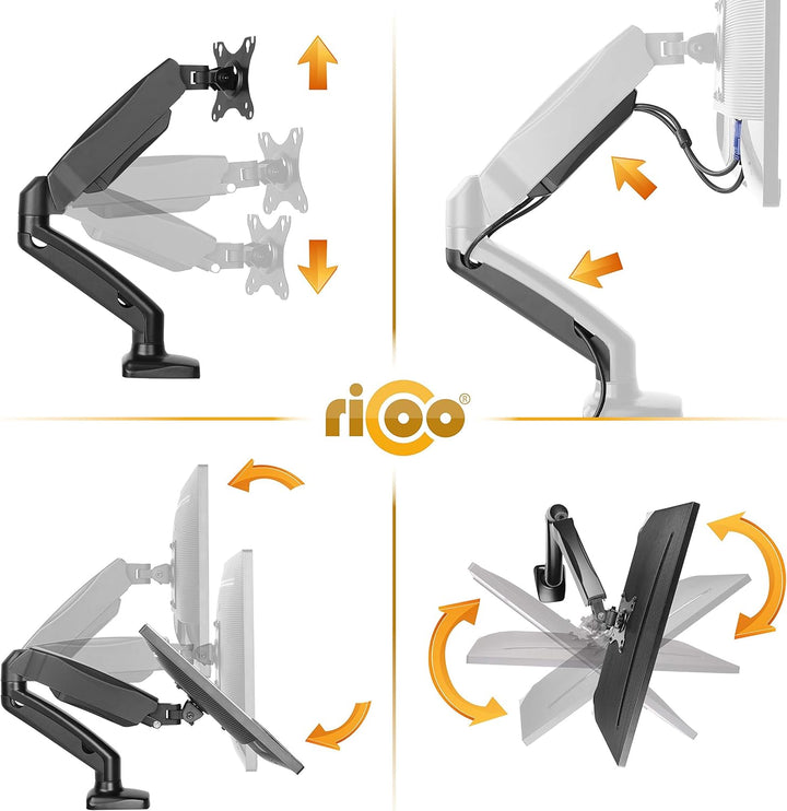 RICOO Monitor Halterung Tisch Gasdruckfeder für 13-27 Zoll, VESA Tischhalterung, Monitorarm TS9311,