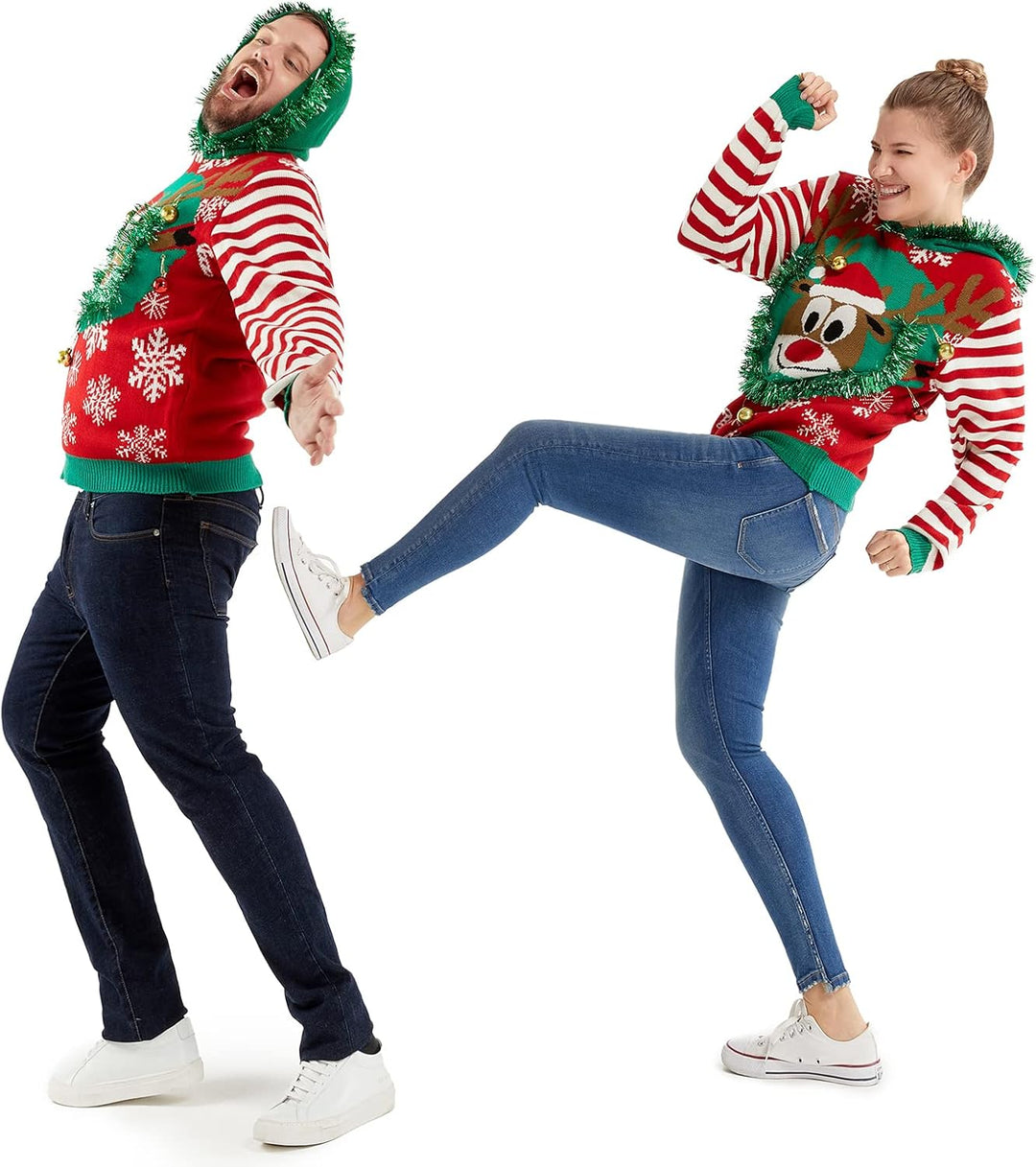 Unisex Damen Herren Weihnachtspullover Lustig Ugly Christmas Sweater Pullover für Weihnachten Strick