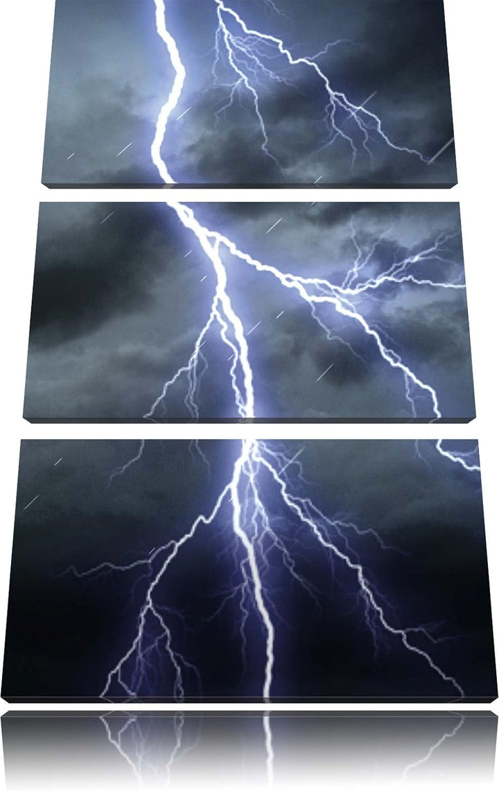 Pixxprint Gefährlicher Blitz am Gewitterhimmel 3-Teiler Leinwandbild 120x80 Bild auf Leinwand